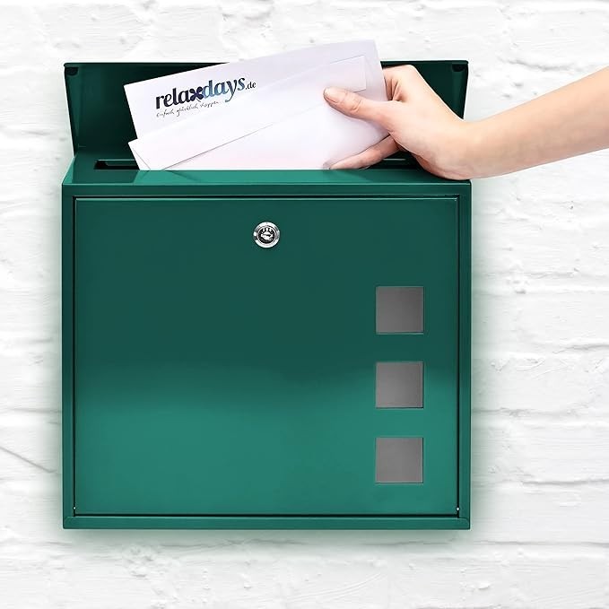 Wall Mounted Lockable Metal Mailbox Green Waterproof Letterbox 3 Windows