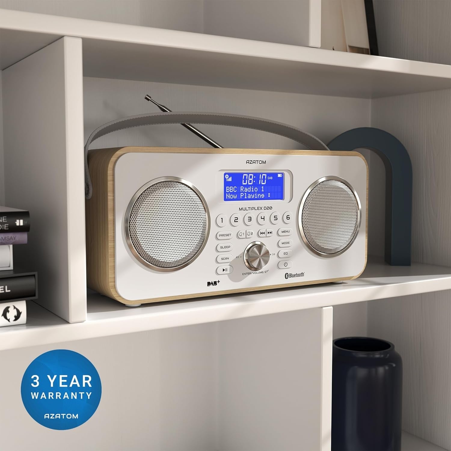 DAB DAB+ FM Digital Radio Bluetooth Portable Rechargeable Oak Remote
