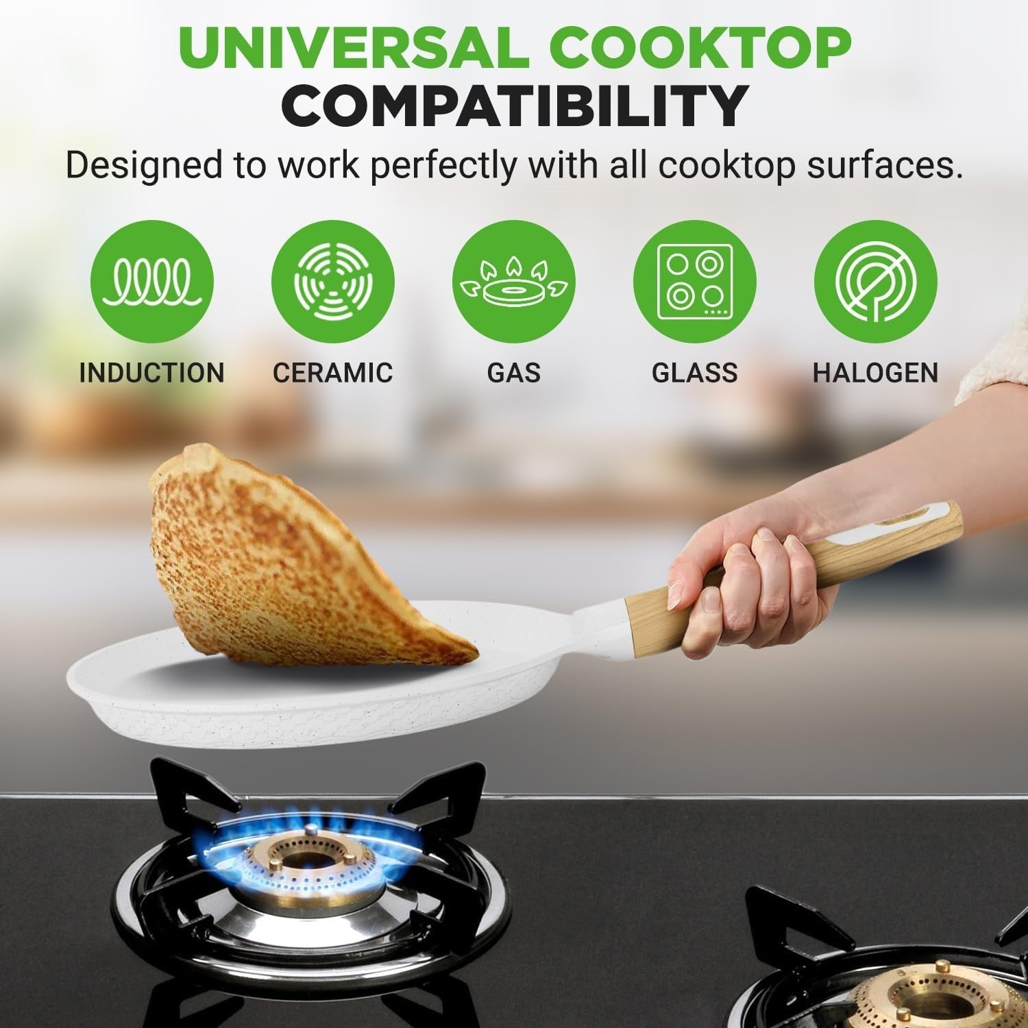 24 cm Nutrichef Marble Non-Stick Crepe Pan with Wooden Spreader