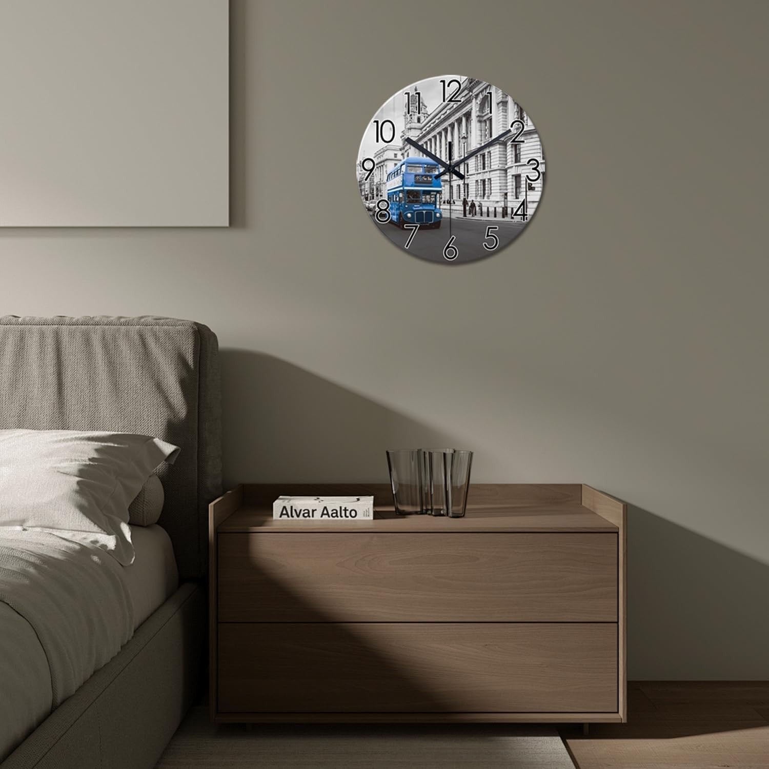 14" London Bus Wall Clock Silent Round Glass Modern Home Decor