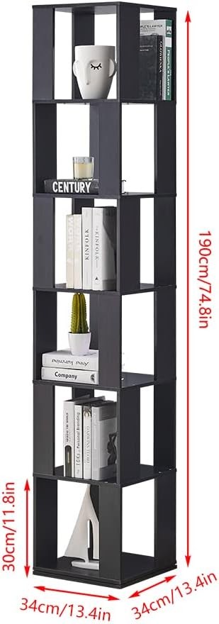 Tall Rotating 6-Tier Corner Bookshelf Slim Display Storage Unit for Home Office