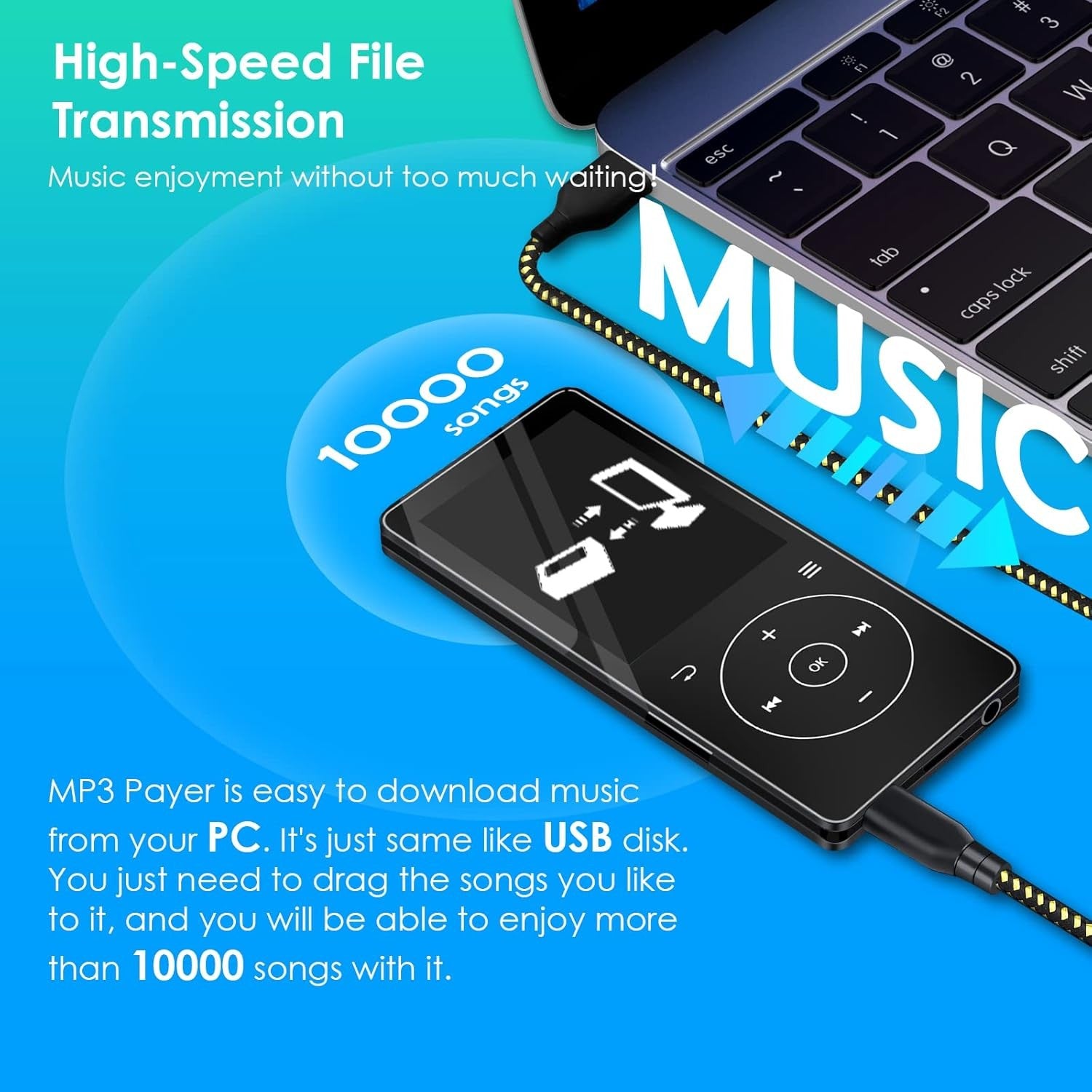 Bluetooth 5 Portable MP3 Player 64GB Music FM Radio Voice Recorder