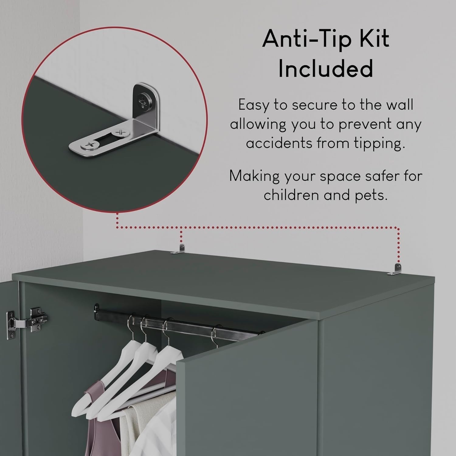 Double Door Wardrobe with 2 Drawers, Hanging Rail & Top Shelf Storage