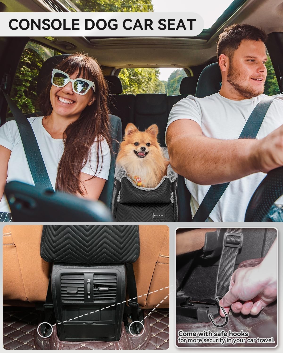 Center Console Dog Car Seat Safety Tether Booster Bed Small Dogs 9lb