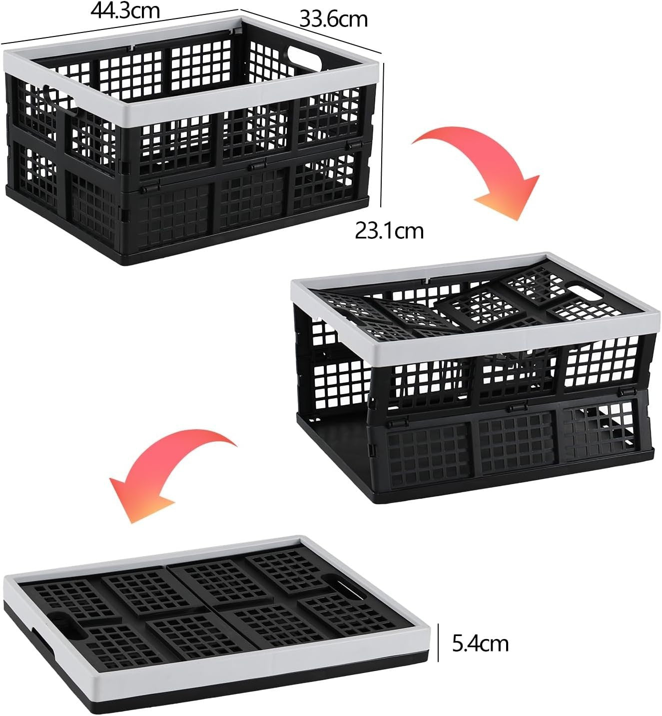 3 Pack 32L Folding Plastic Storage Crates Stackable Collapsible
