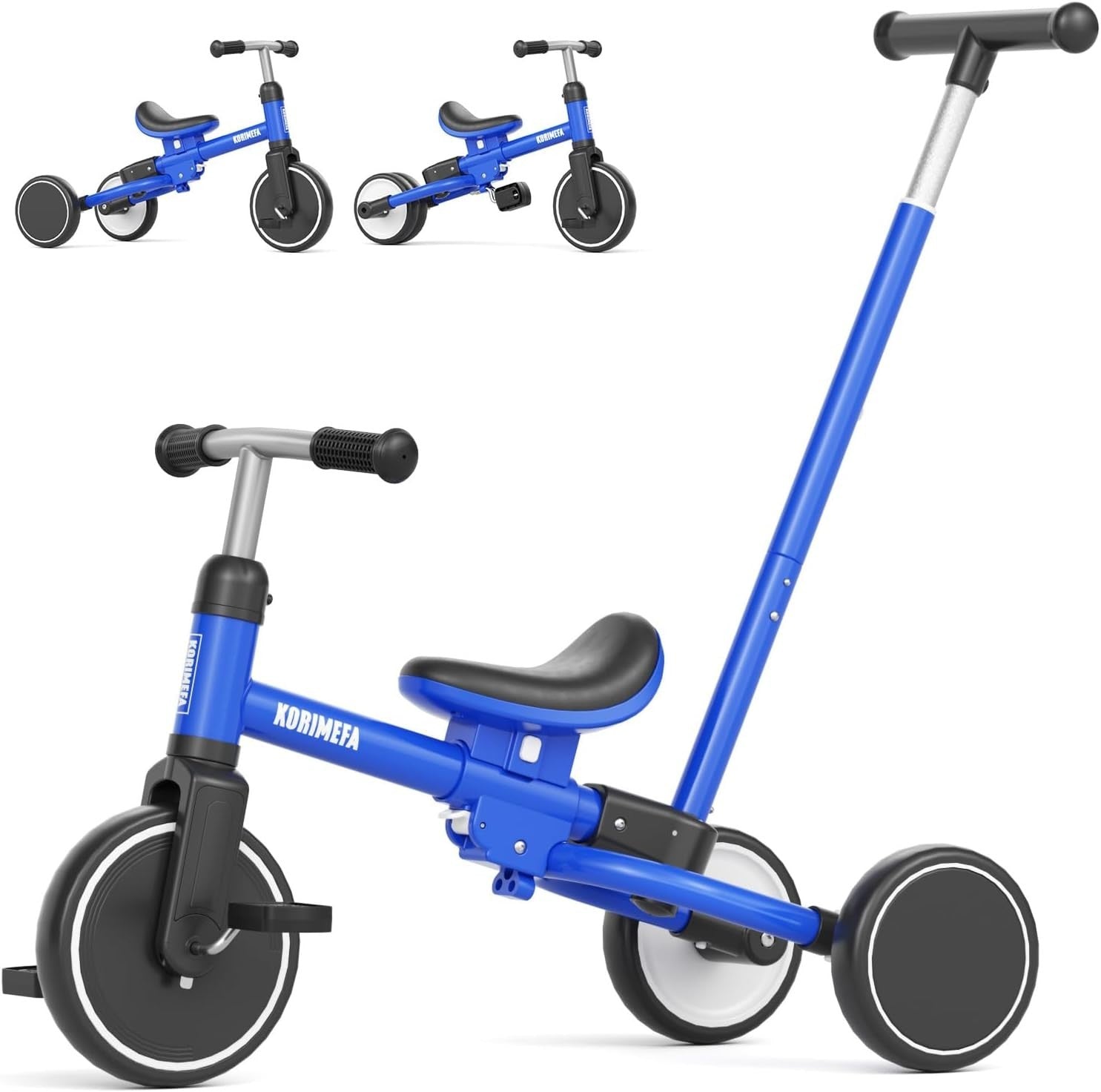 5 In 1 Toddler Tricycle Push Handle Balance Bike Adjustable Seat Blue