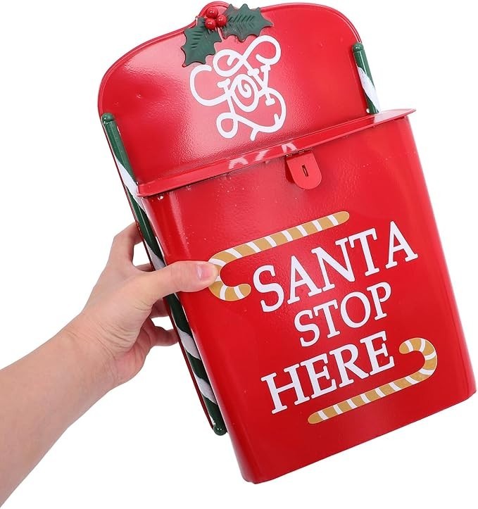 Wall Mount Red Santa Mailbox – Metal Xmas Post Box for Letters & Decor