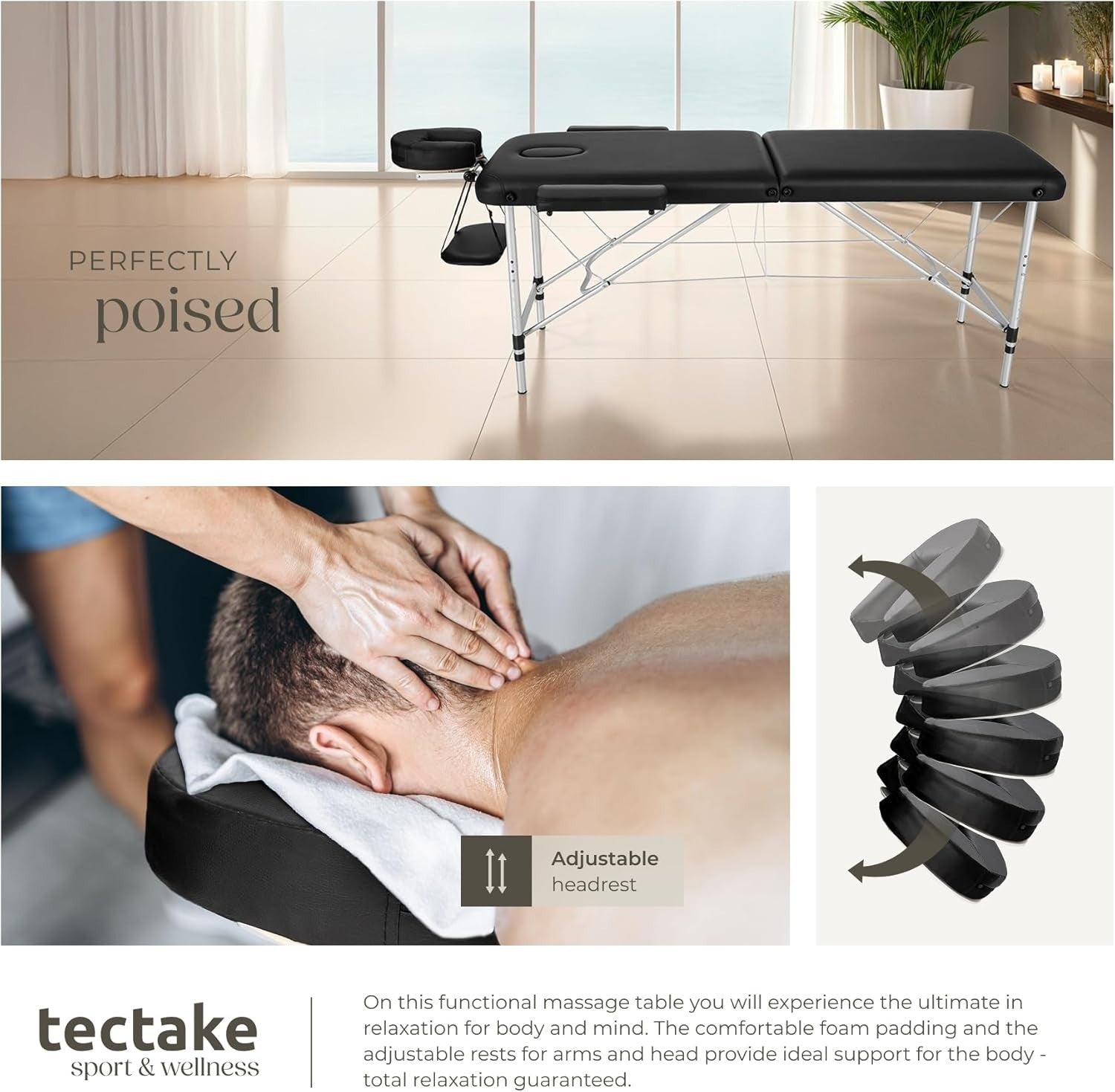 Portable 2 Section Massage Table Foldable Spa Beauty Bed 60cm Adjustable Black