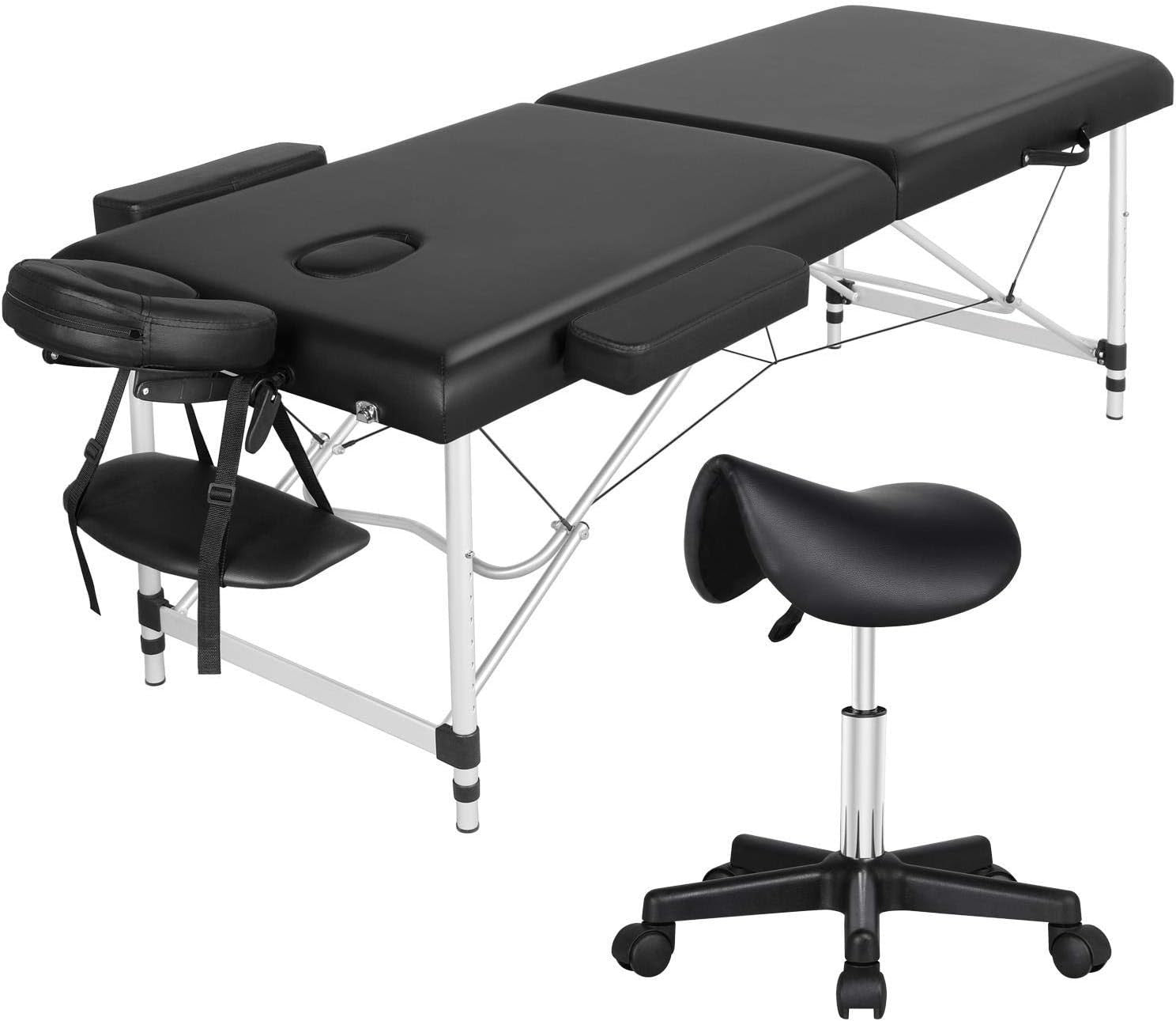 Portable Massage Table 2 Section with Saddle Stool Set Adjustable Spa Beauty Bed