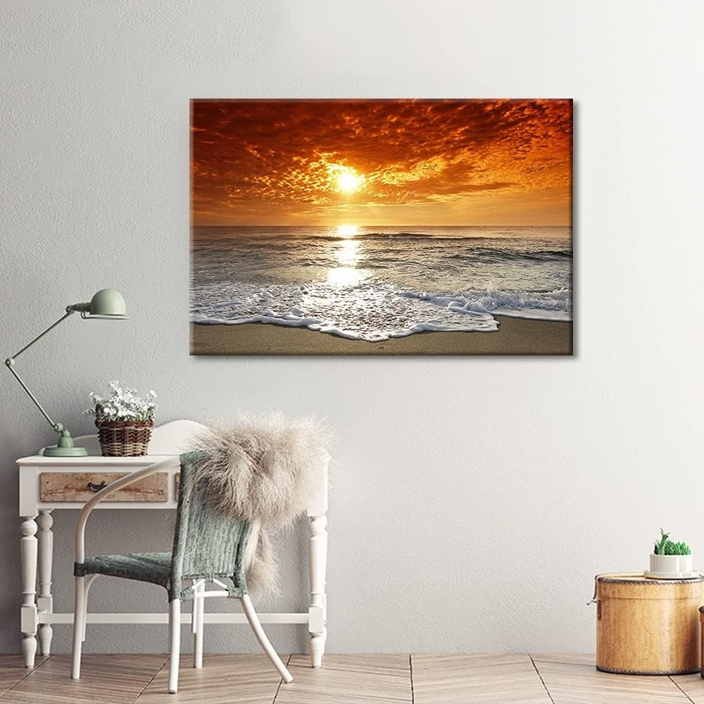 36×24″ Coastal Beach Wave Framed Canvas Wall Art – Ready to Hang