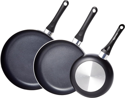3pcs Non Stick Frying Pan Set – 20cm 25cm 30cm Aluminium Cookware Black