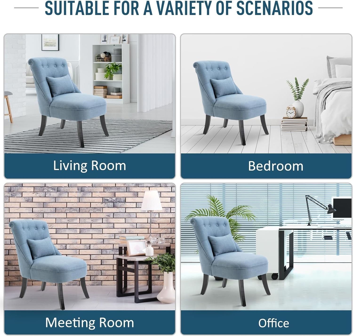 Blue Linen Accent Tub Chair Button Tufted Armless Lounge Chair