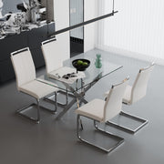 Rectangular Tempered Glass Dining Table Set with 4 Ergonomic PVC Chairs