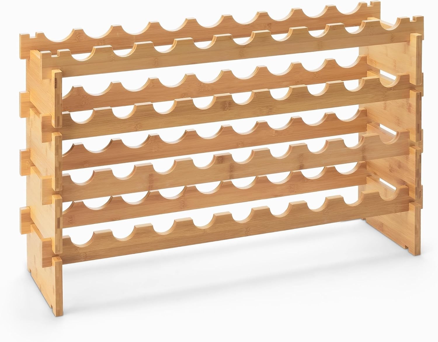 Stackable Bamboo Wine Rack 36 Bottle Storage Freestanding Wooden Bottle Holder