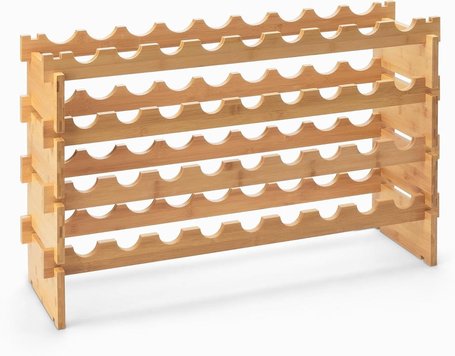 Stackable Bamboo Wine Rack 36 Bottle Storage Freestanding Wooden Bottle Holder
