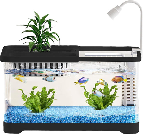 Small Betta Fish Tank with Hydroponic Basket | Desktop Aquarium Kit