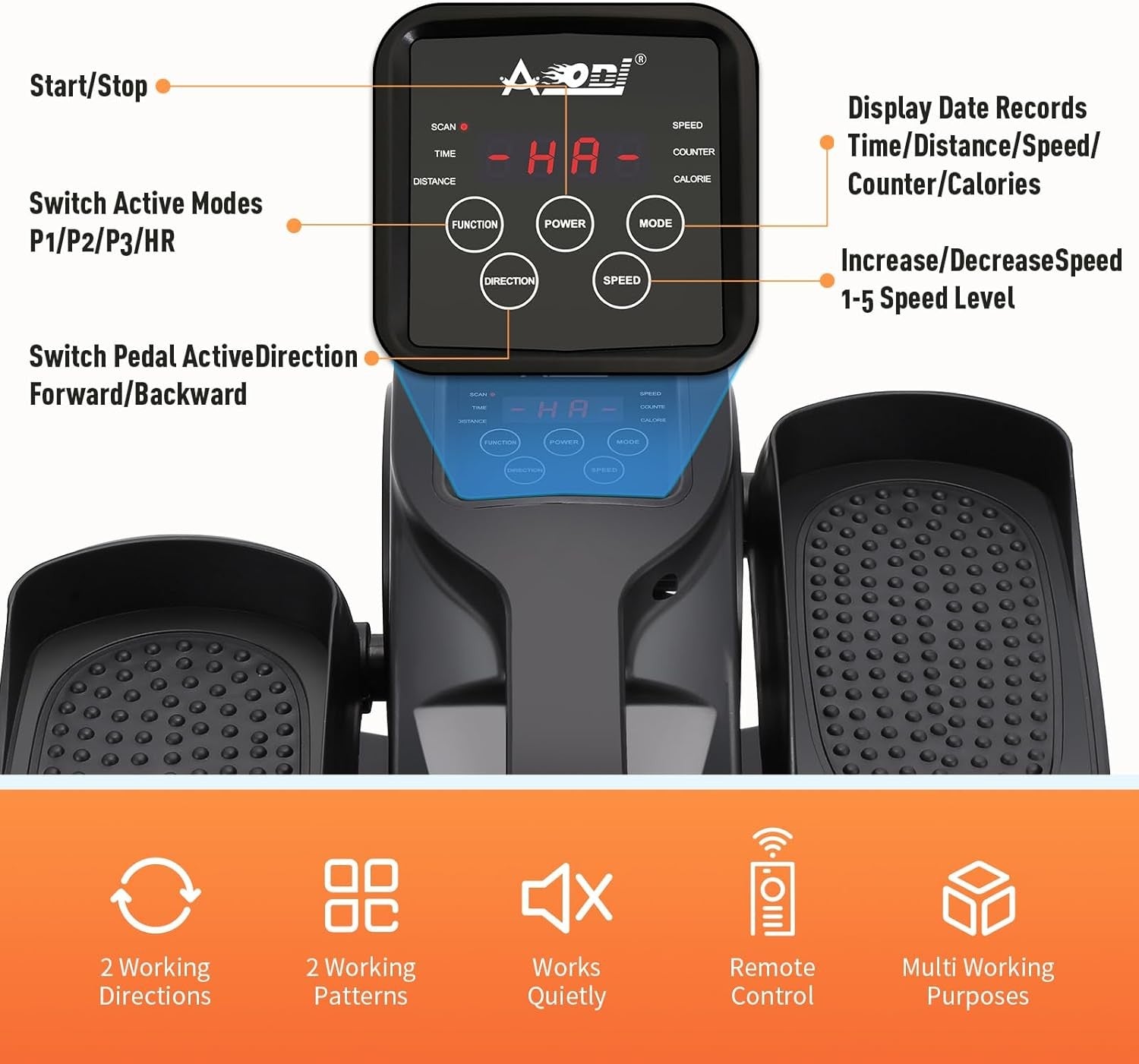 Under Desk Electric Elliptical Pedal Exerciser Quiet Seated Trainer LCD