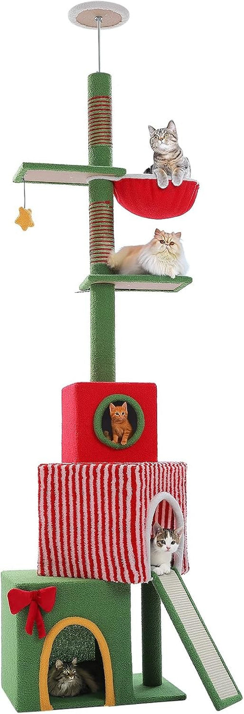 Floor to Ceiling Cat Tree Tower Adjustable 211–276cm Large Scratching Posts