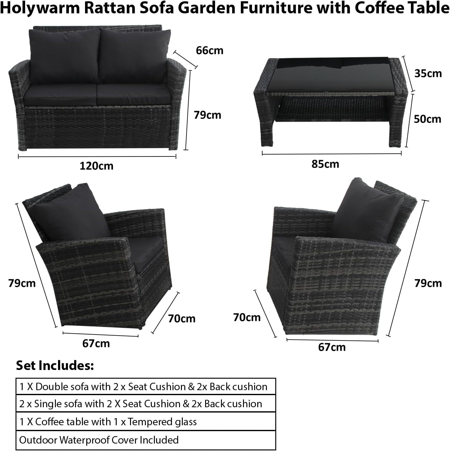 Rattan Garden Furniture Set 4-Seater Sofa Chairs Table Outdoor Patio