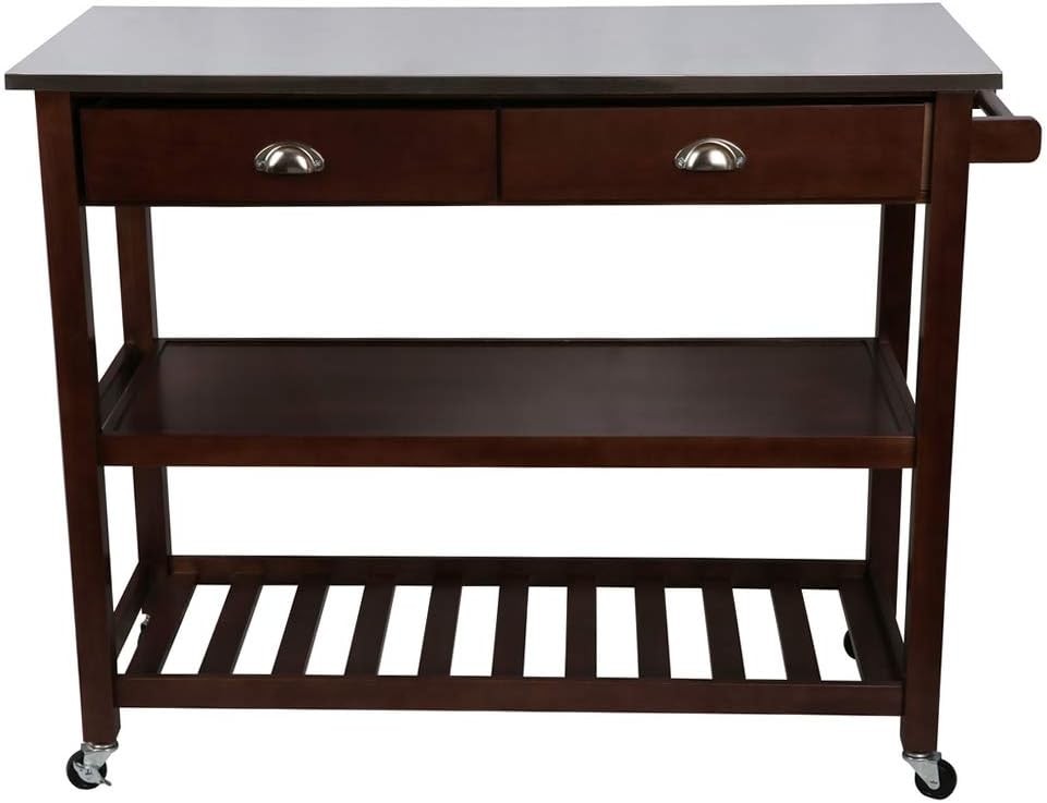 Kitchen Island Trolley Stainless Steel Top Rolling Storage Cart with Drawers