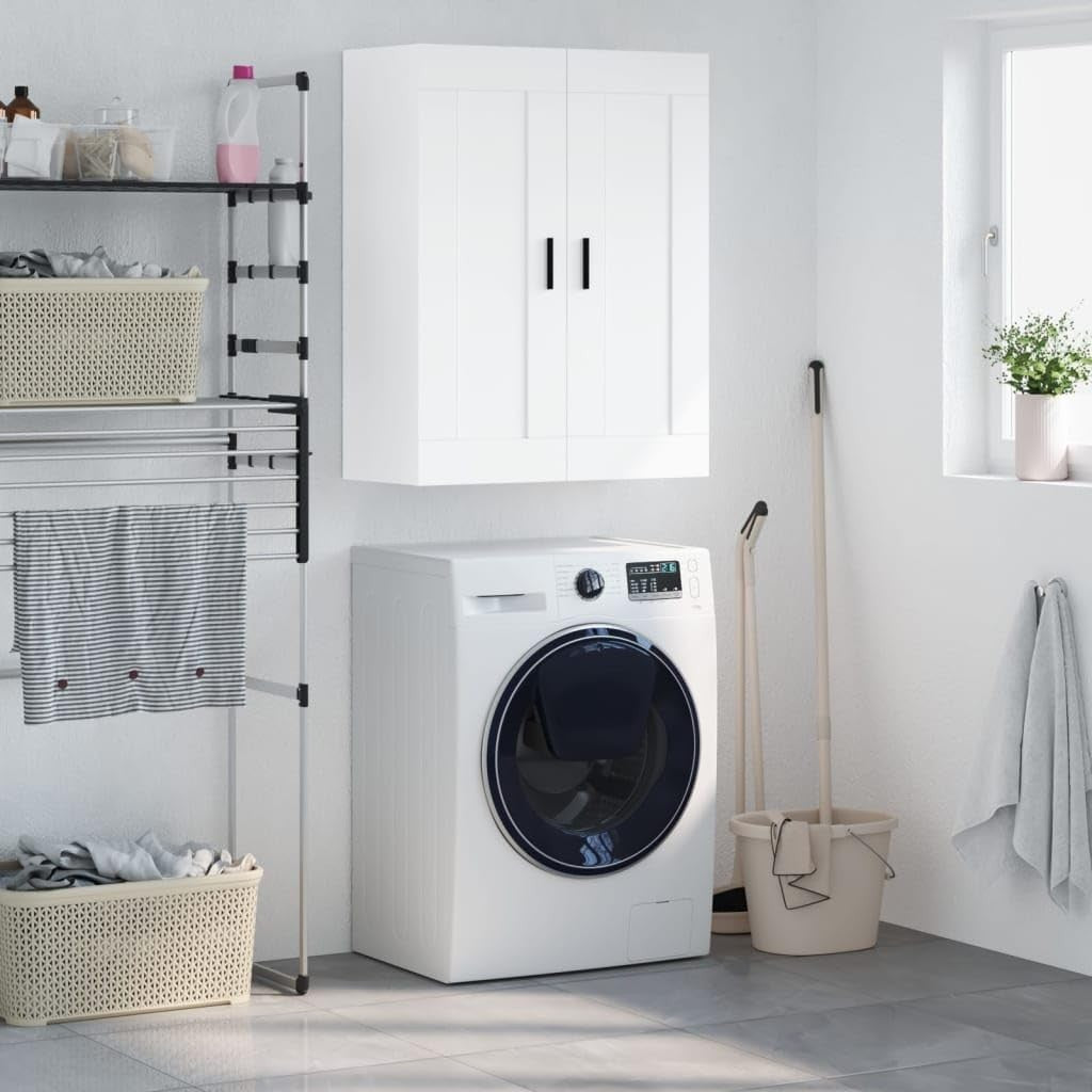Wall Mounted White Cabinet 3 Compartments Durable Storage 34x69.5x90cm