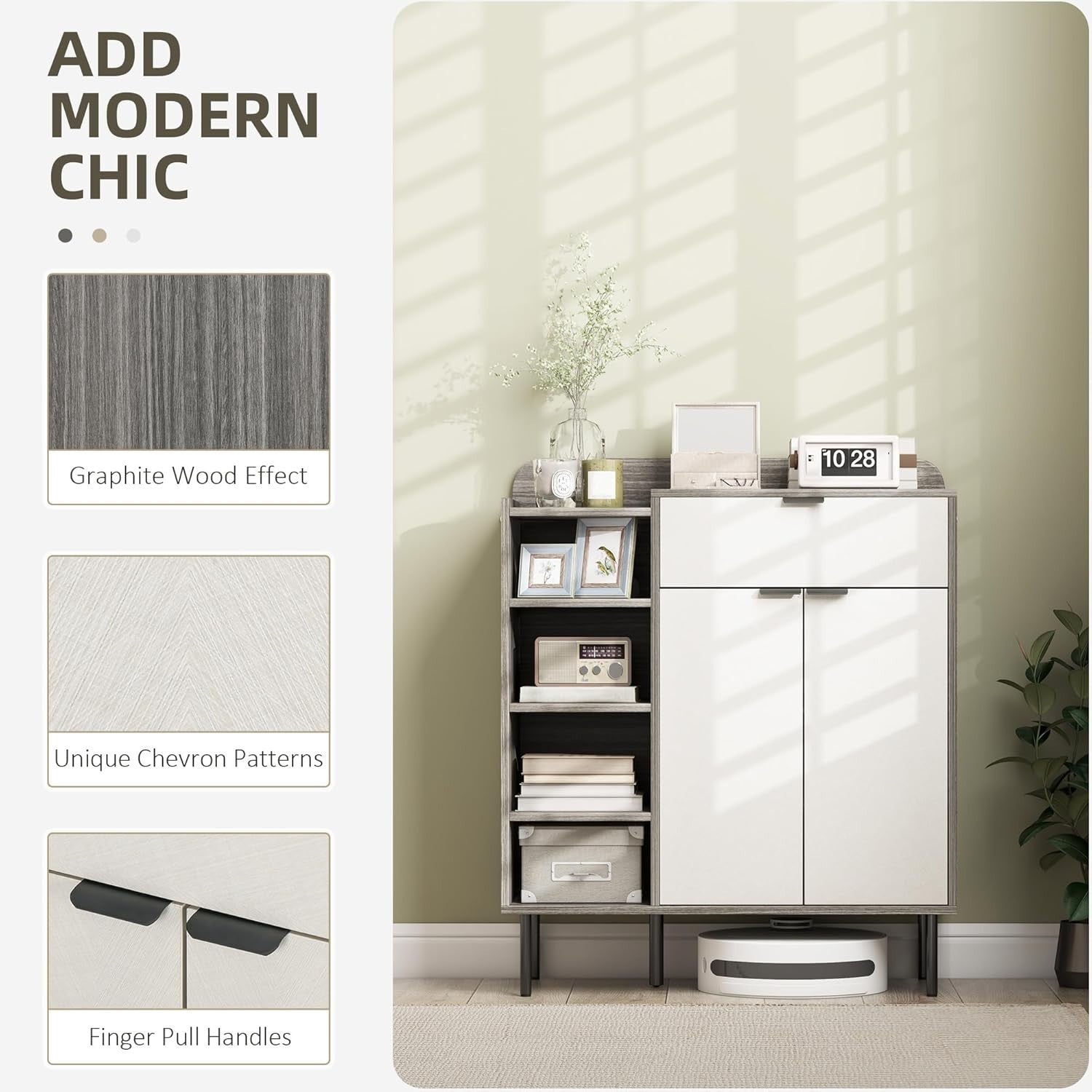Narrow Shoe Storage Cabinet with 4-Tier Shelves & Sliding Drawer, 96cm