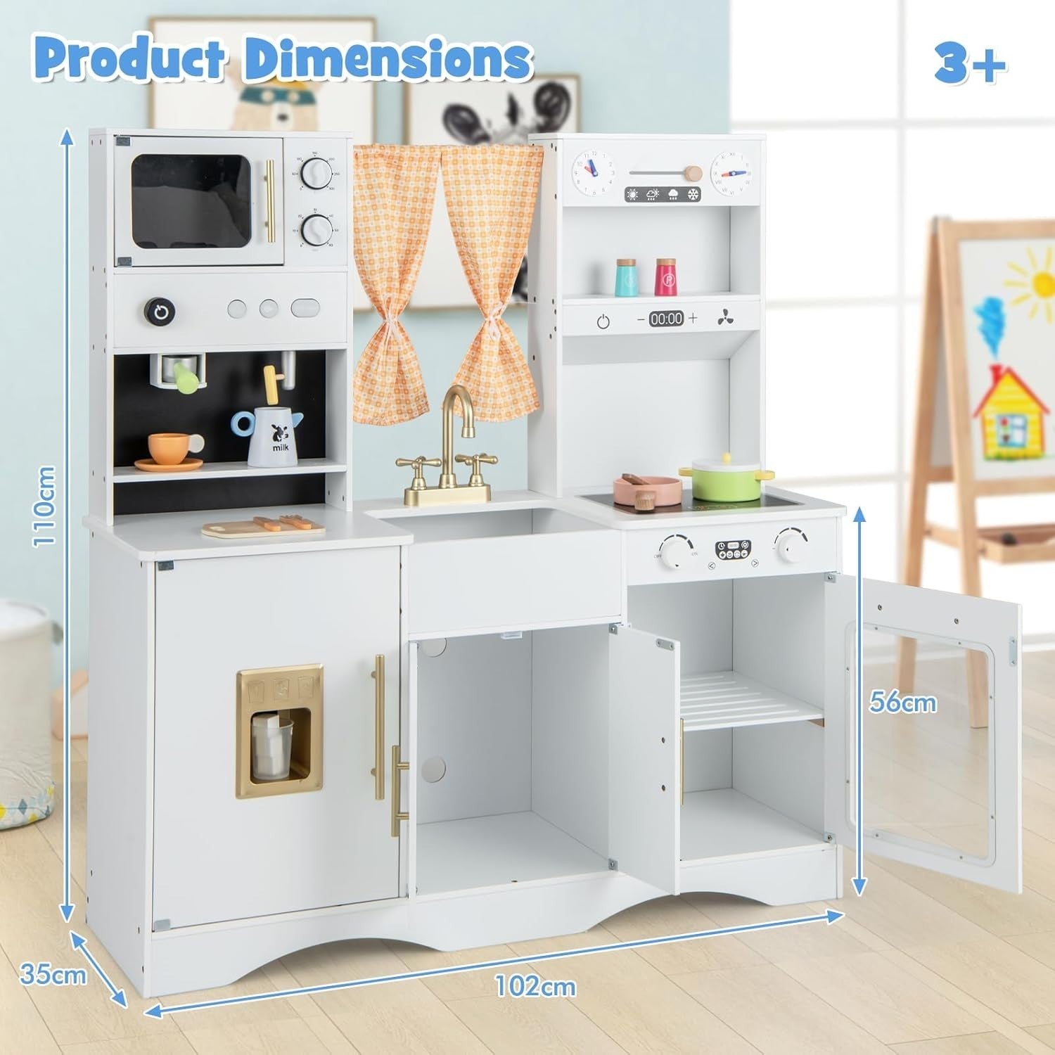 Retro Wooden Kids Play Kitchen Ice Maker Coffee Station Toy Set