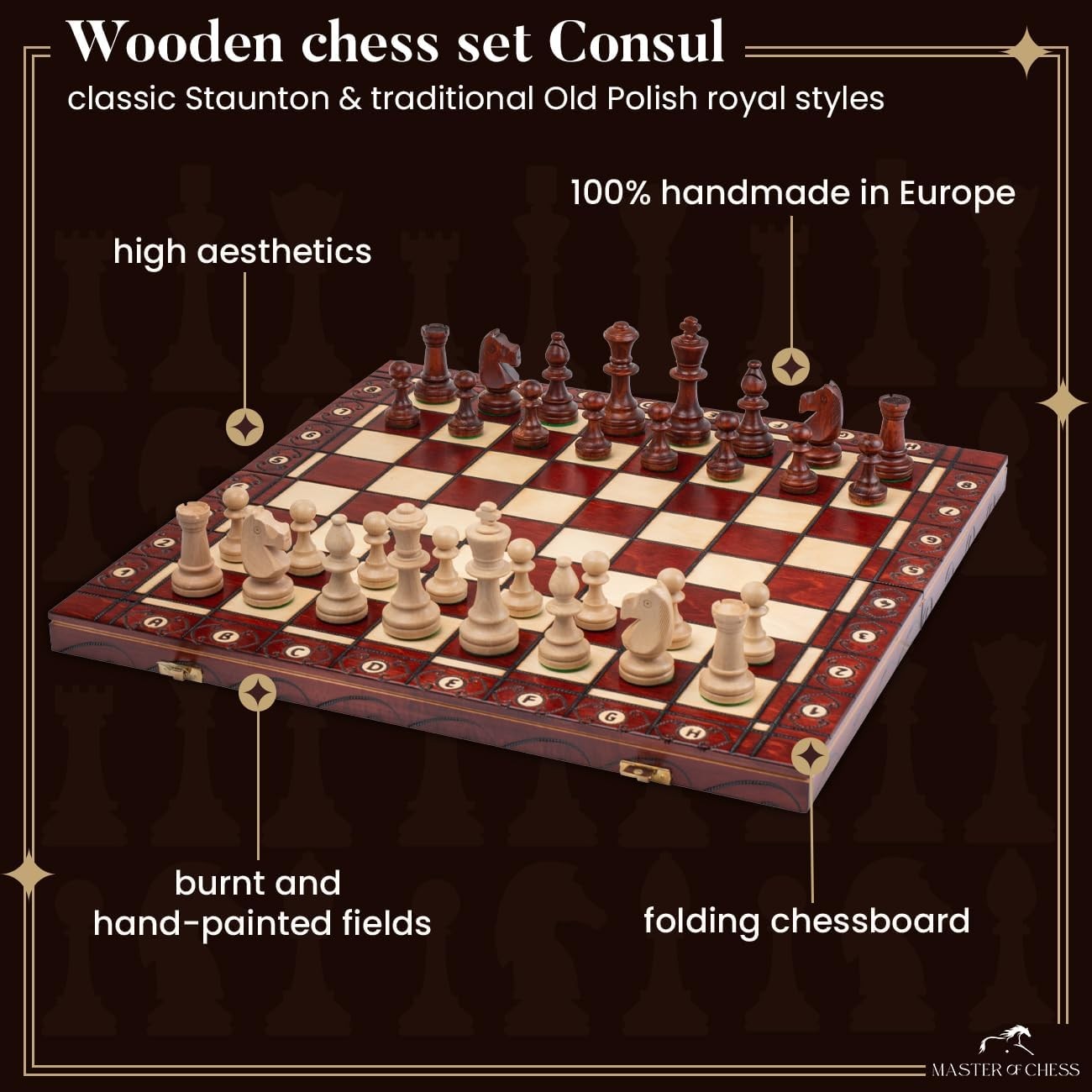 48cm Tournament Wooden Chess Set | Foldable Board | Weighted Staunton Pieces