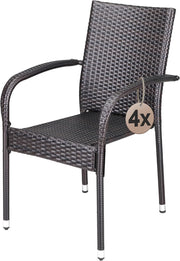 Stackable Rattan Garden Armchairs Set of 4 Weatherproof Patio Seating Brown