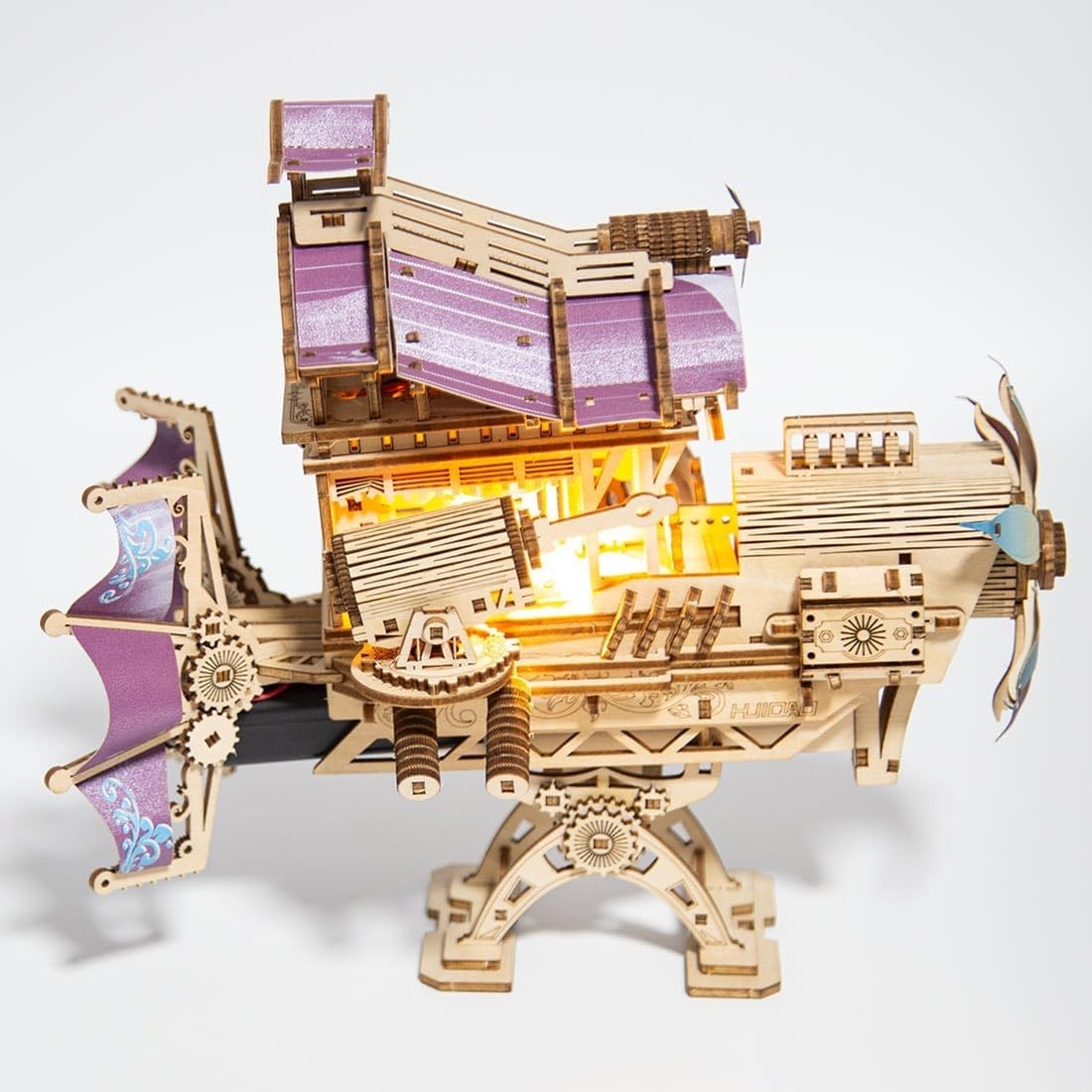 3D Wooden Spaceship Puzzle Kit, 266+ Pieces, Steampunk Model, DIY Mechanical Toy