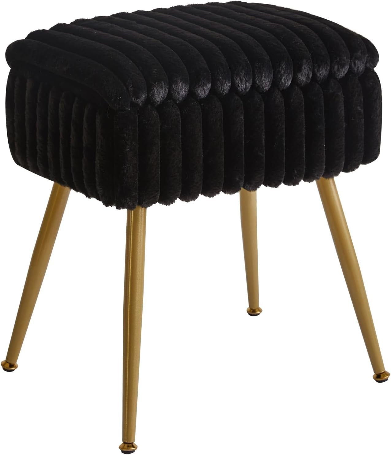 Black Velvet Vanity Stool with Storage – Rectangular Makeup Chair