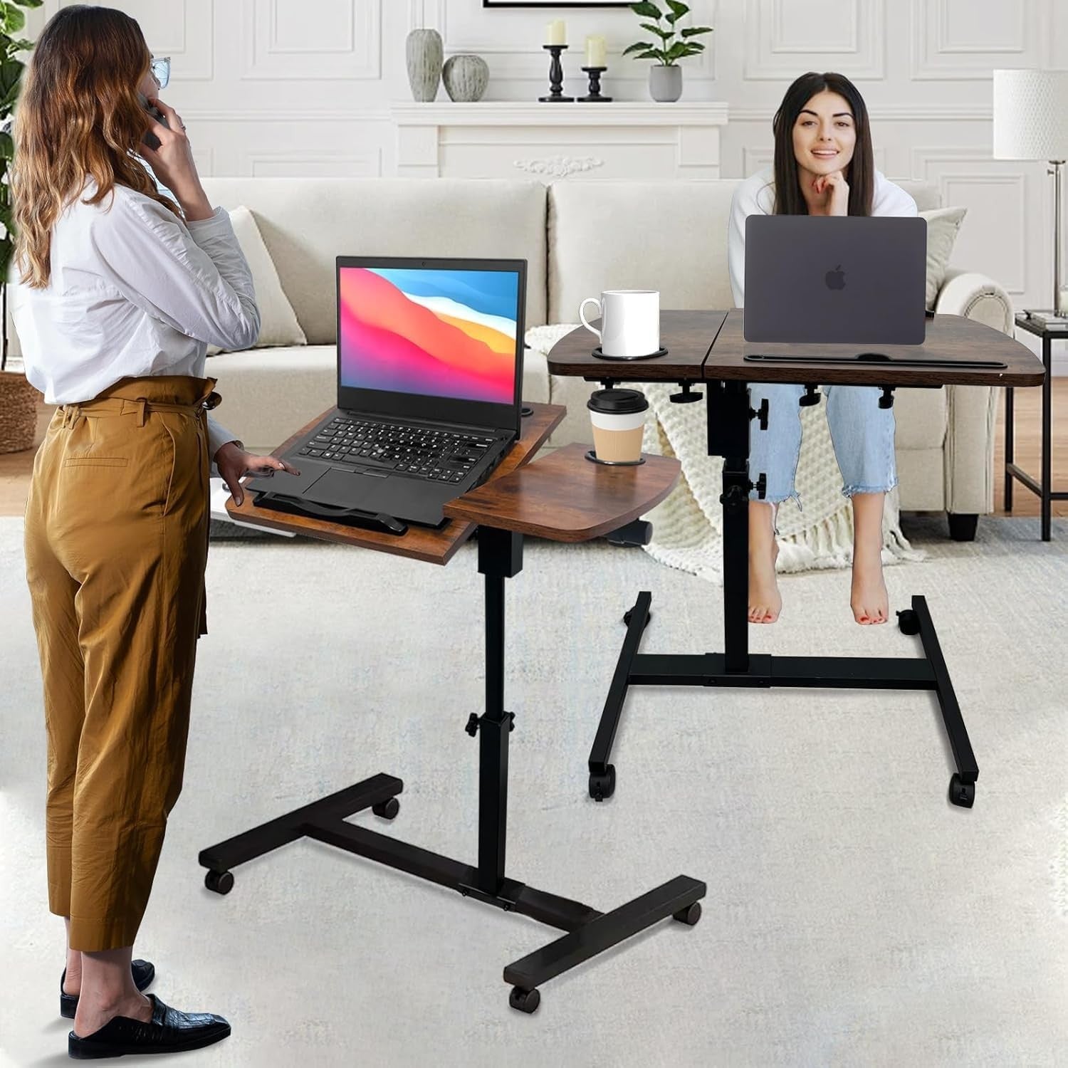 Overbed Table Laptop Desk Adjustable Height Rolling Bedside Stand with Tilt Top