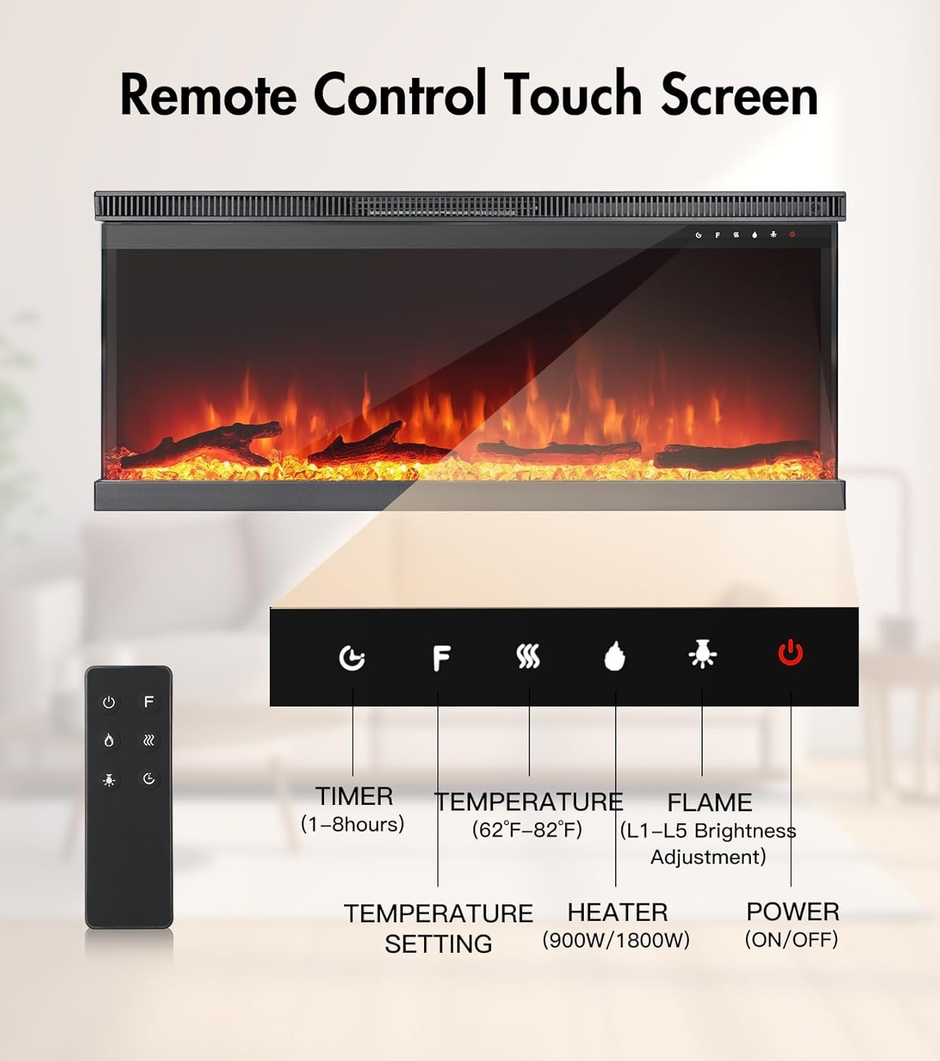 40" 3-Sided Electric Fireplace Wall Mount Freestanding 9-Color Flame Heater