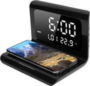Black Wireless Charger Alarm Clock Qi Phone Charging Digital Display