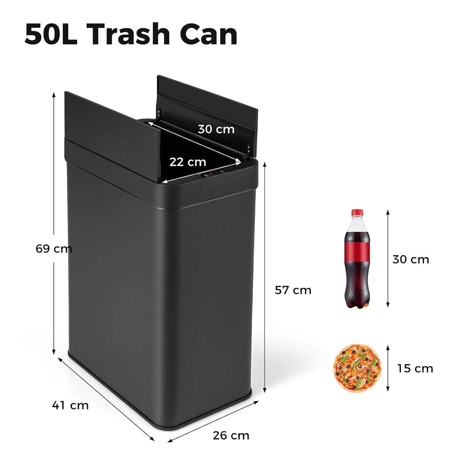 50L Automatic Touchless Kitchen Bin Motion Sensor Black