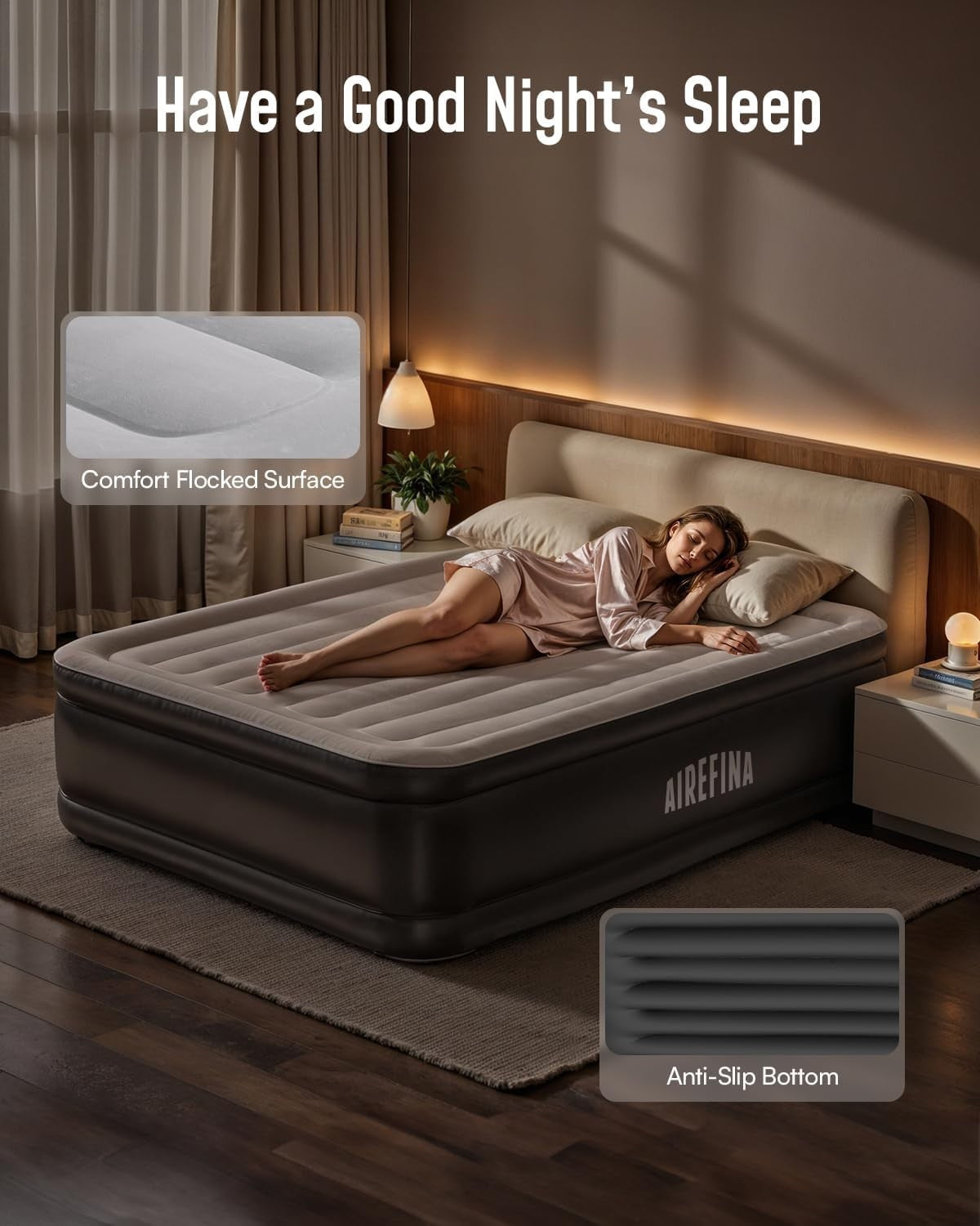 King Size Air Mattress Inflatable Bed Built-in Pump Fast Self Inflation