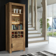 Dark Oak Display Cabinet with Wine Rack & LED Lighting | Tall Bar Storage Unit