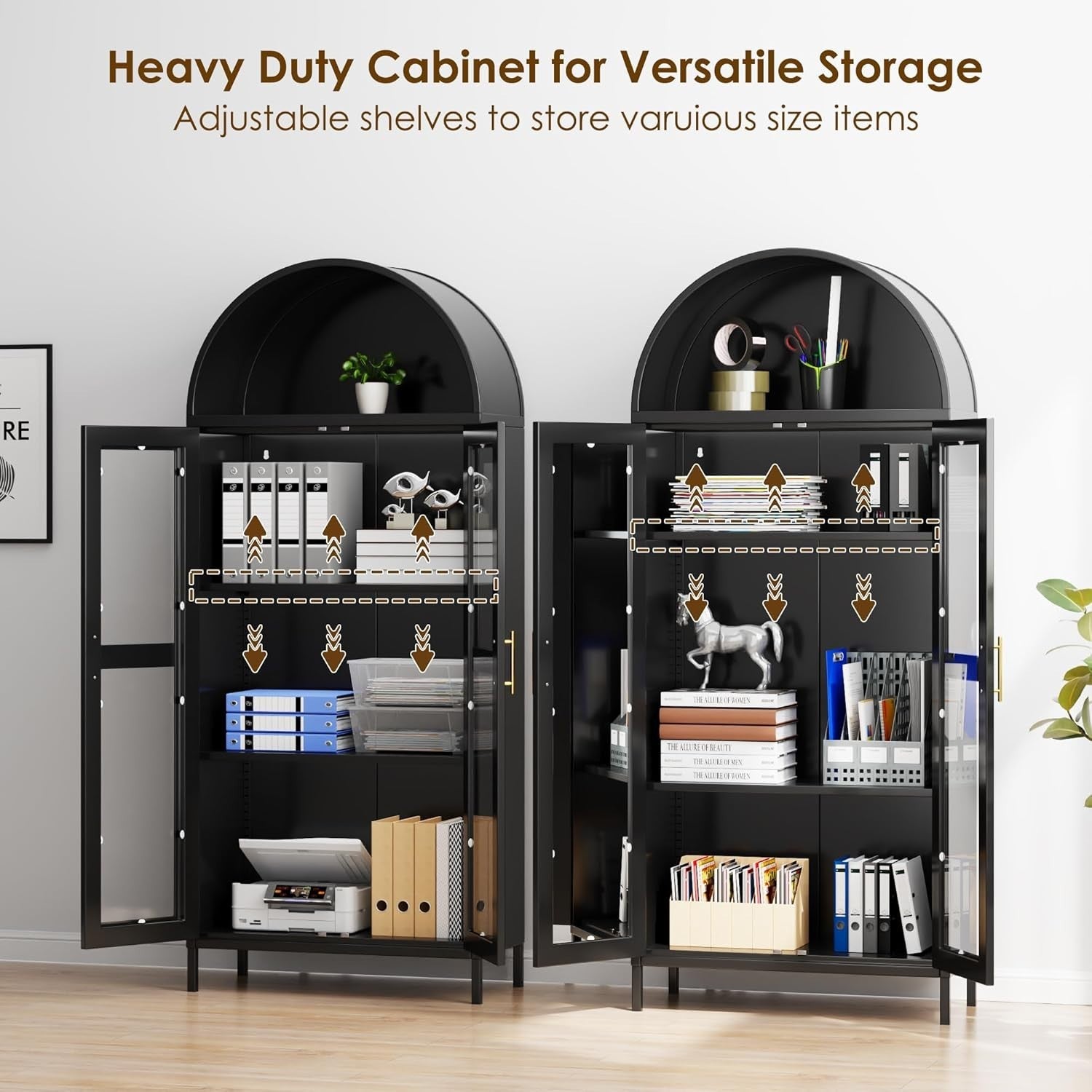 185cm Heavy Duty Metal Storage Cabinet with Glass Doors & Drawer