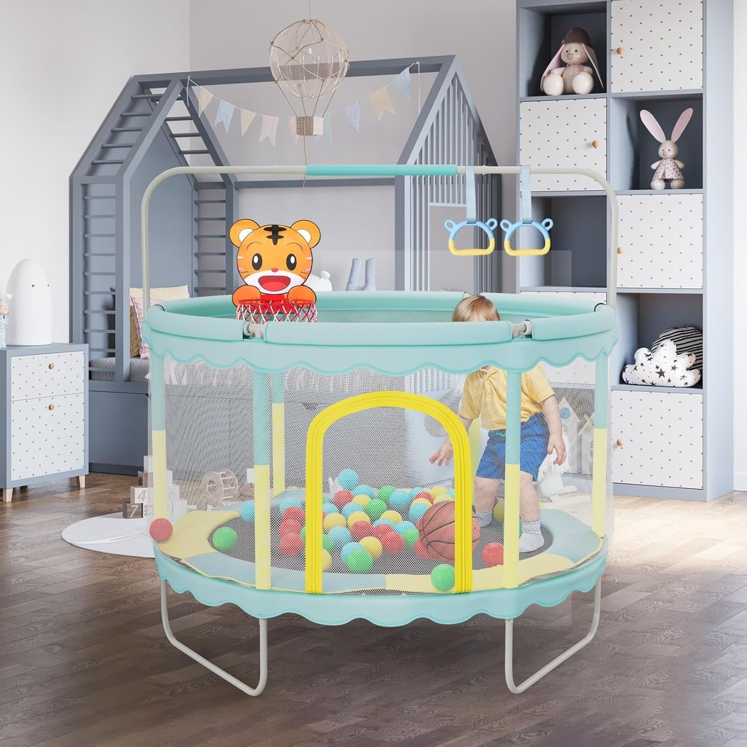 4FT Toddler Trampoline Kids Indoor Outdoor Play Set Enclosure Hoop