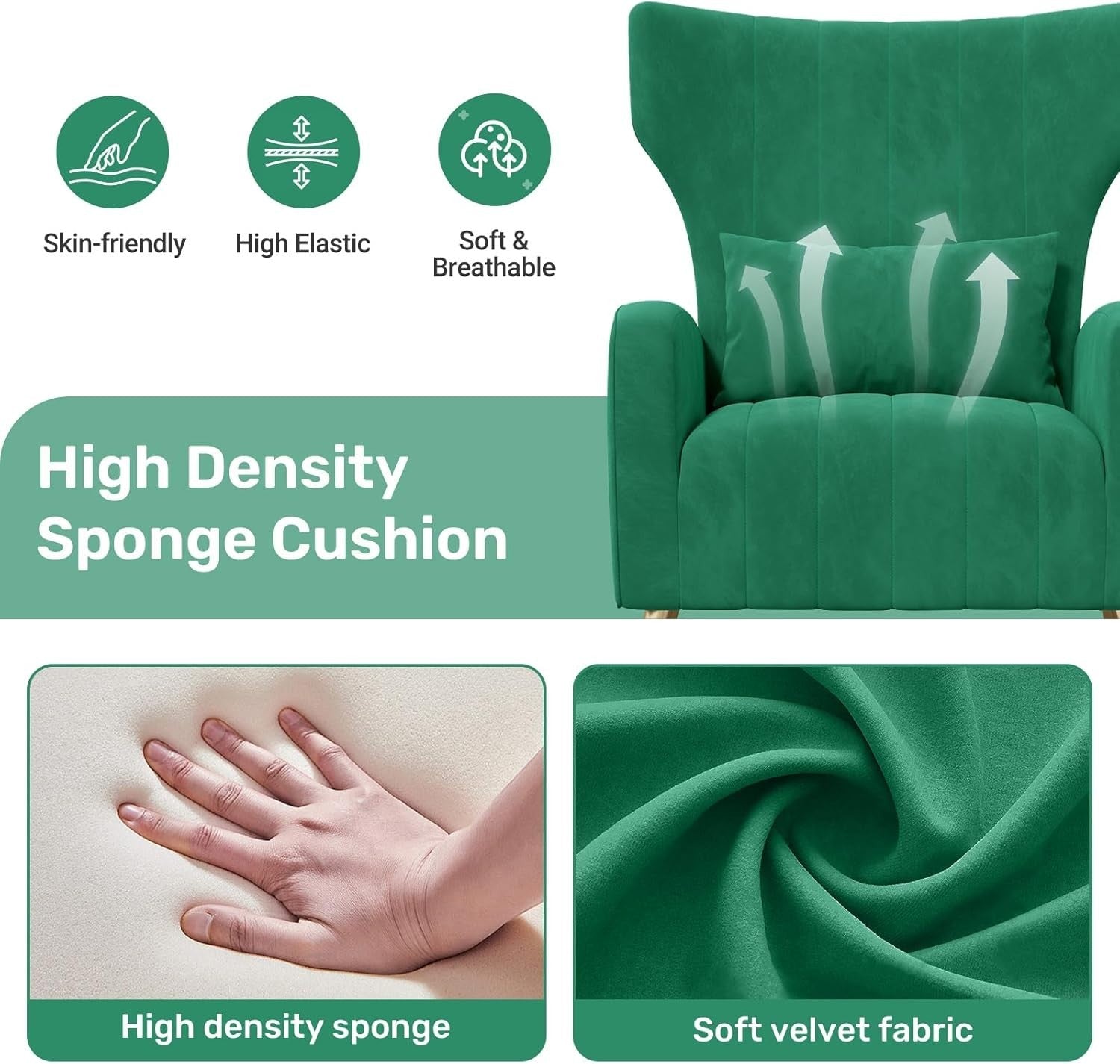 Green Velvet Recliner Armchair Gold Legs Accent Lounge Chair Modern Seat