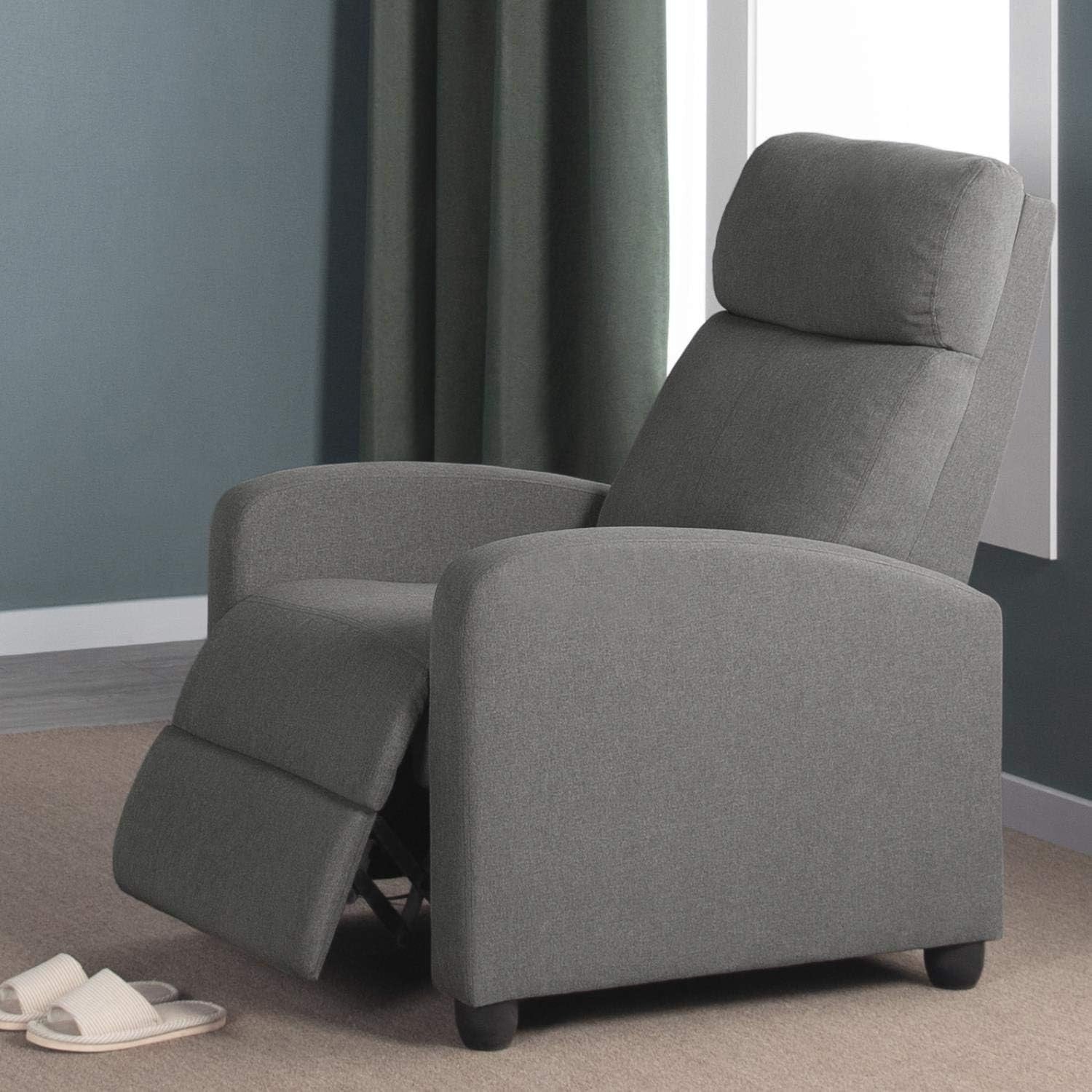 Grey Fabric Recliner Armchair Lounge Chair Sofa Adjustable Home Cinema