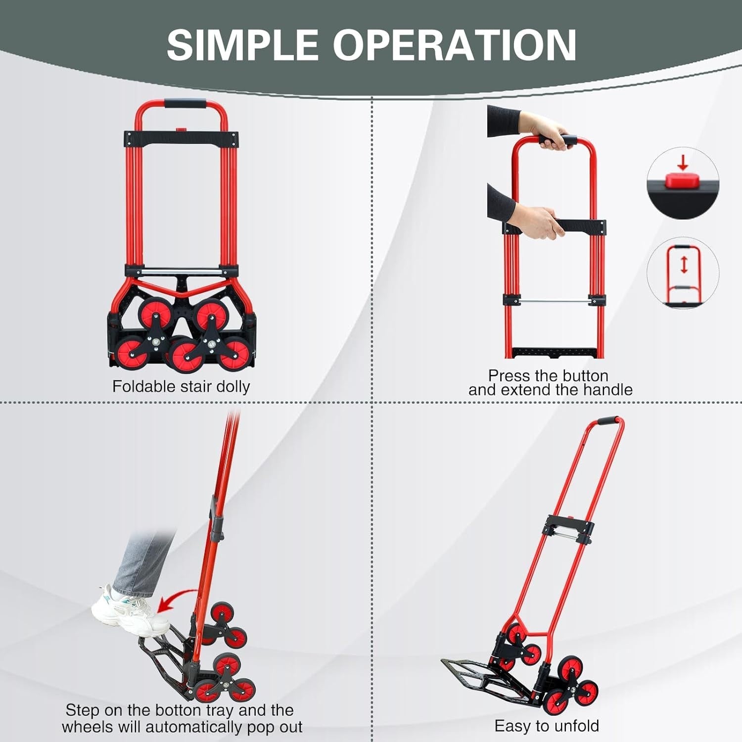 Stair Climbing Hand Truck 330lb Foldable Dolly 6 Wheel Heavy Duty Cart