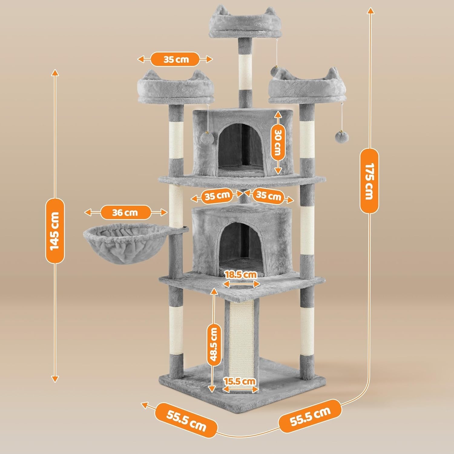 Tall Cat Tree Tower 175cm Multi Level Scratching Posts Condos
