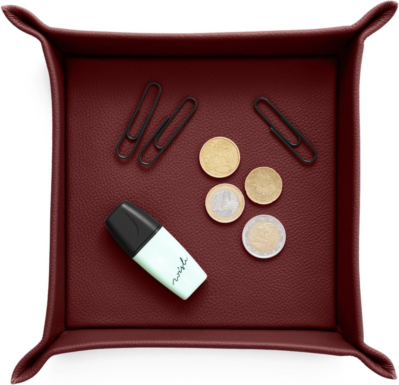 Leather Valet Tray Burgundy Red – Desk Organiser for Keys, Coins & Jewellery