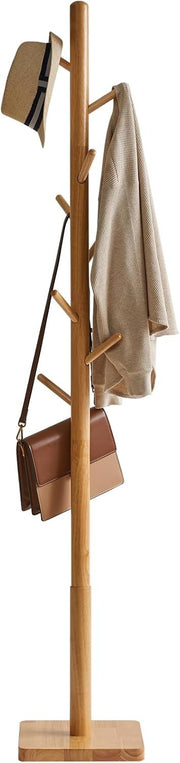 Natural Wooden Coat Rack Stand 8 Hooks 176cm Tall Hat Tree Organizer Modern