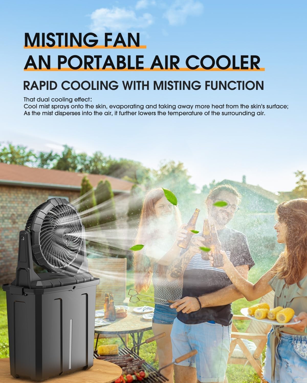 Portable Misting Fan – 9L Water Tank 20000mAh Rechargeable Outdoor Fan Black