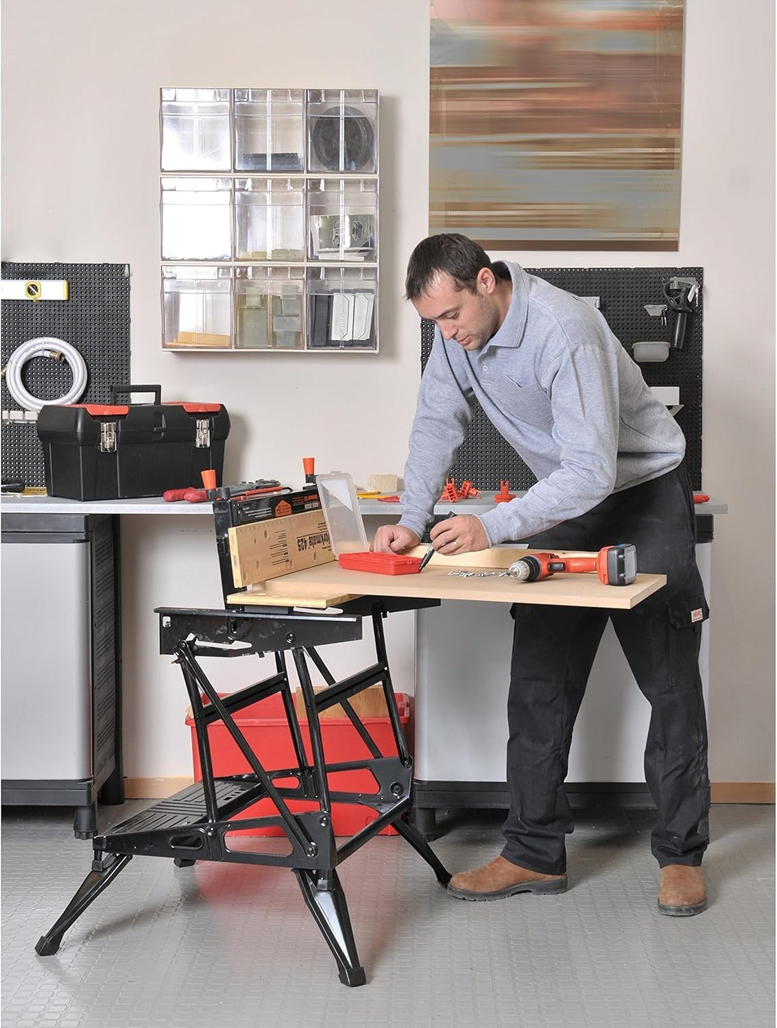 Heavy Duty Folding Workbench 550lb Capacity with One-Hand Clamp & Vertical Jaw