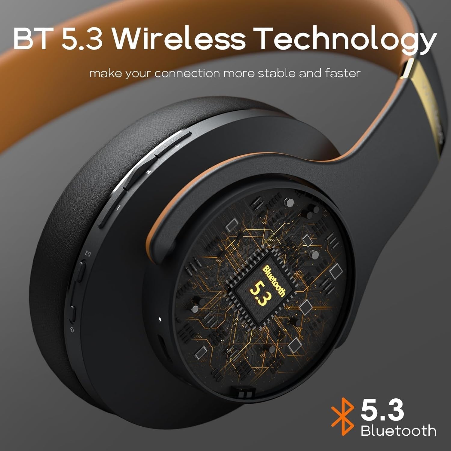 Black-Brown Bluetooth 5.3 Headphones 90H 3EQ Over Ear Foldable Mic