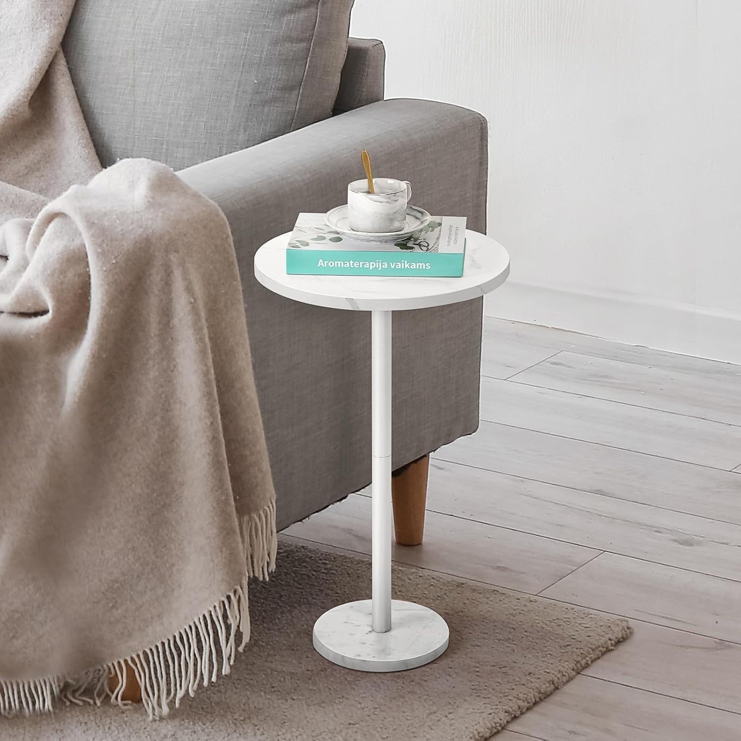 White 2-Pack Round Side Tables 32x32x62.5 cm | Small Coffee & Sofa End Tables