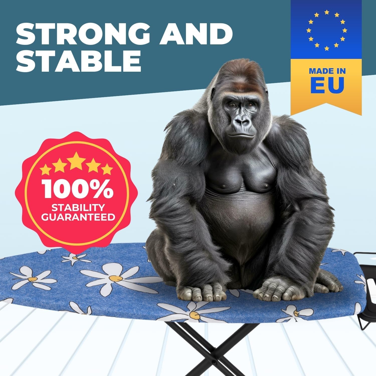 Extra Wide Ironing Board 130x50cm Heavy Duty Adjustable Height Stable